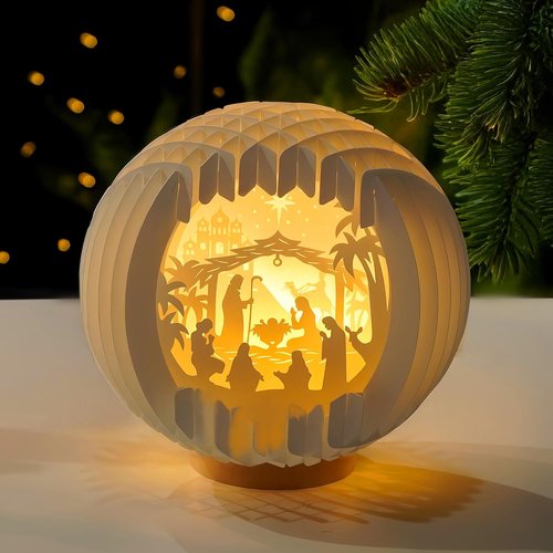 Light Up Nativity Scene - LED Tabletop Christmas Decorations | Small Paper Jesus Figurines