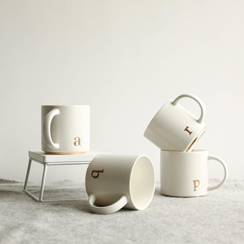 Collective Home Monogram Ceramic Mugs - 15 oz Elegant Initial Coffee Cups | Personalized Gift Box