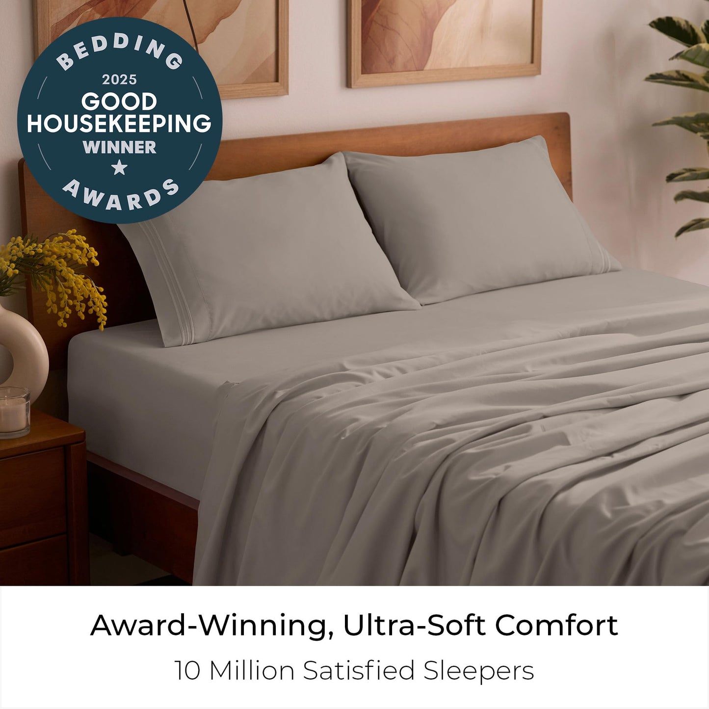 Mellanni Queen Sheets Set - 4 PC Iconic Collection Bedding - Hotel Luxury, Extra Soft, Cooling Bed Sheets - Wrinkle, Fade, Stain Resistant (Queen, Tan)