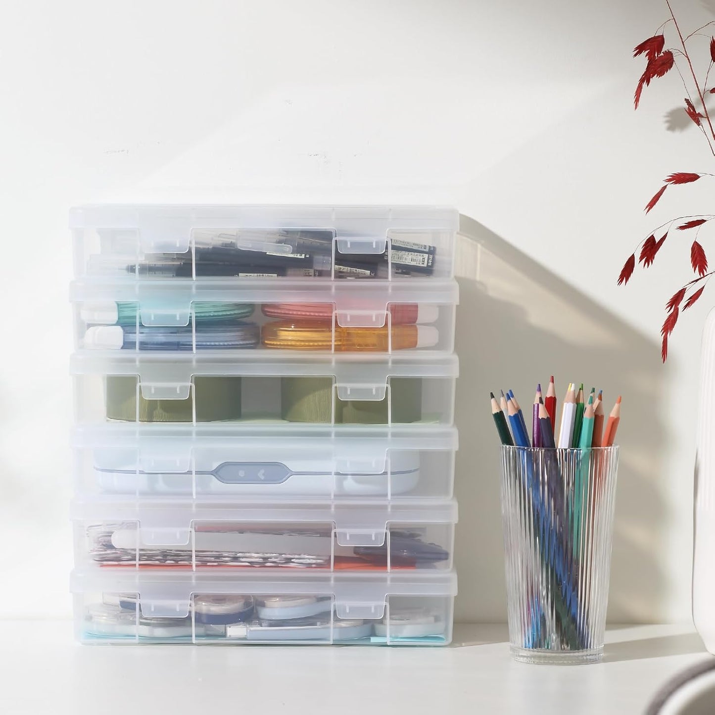 Novelinks Plastic Small Storage Bins - Stackable Clear Containers with Lids for Organizing (9 Pack)