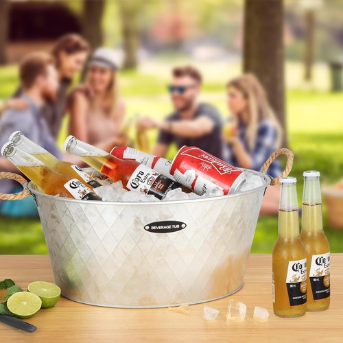 iHoo Galvanized Tub, Beverage Bucket with Handles, 2 Pcs Large Ice Buckets for Parties -Galvanized Drink Buckets for Indoor or Outdoor Bars