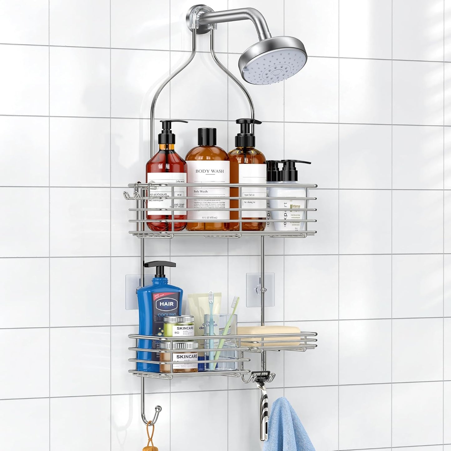 SMARTAKE Hanging Shower Head Caddy - Rustproof Stainless Steel Bathroom Organizer | Silver Finish