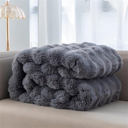 KNZE 60x80 Inches Faux Fur Blanket - Plush & Cozy Rabbit Fuzzy Throw Blanket for Bed, Sofa, Living Room - Big Blankets Full Size -Fluffy Blanket for Winter - Perfect Warm Gift Ideal- Dark Gray