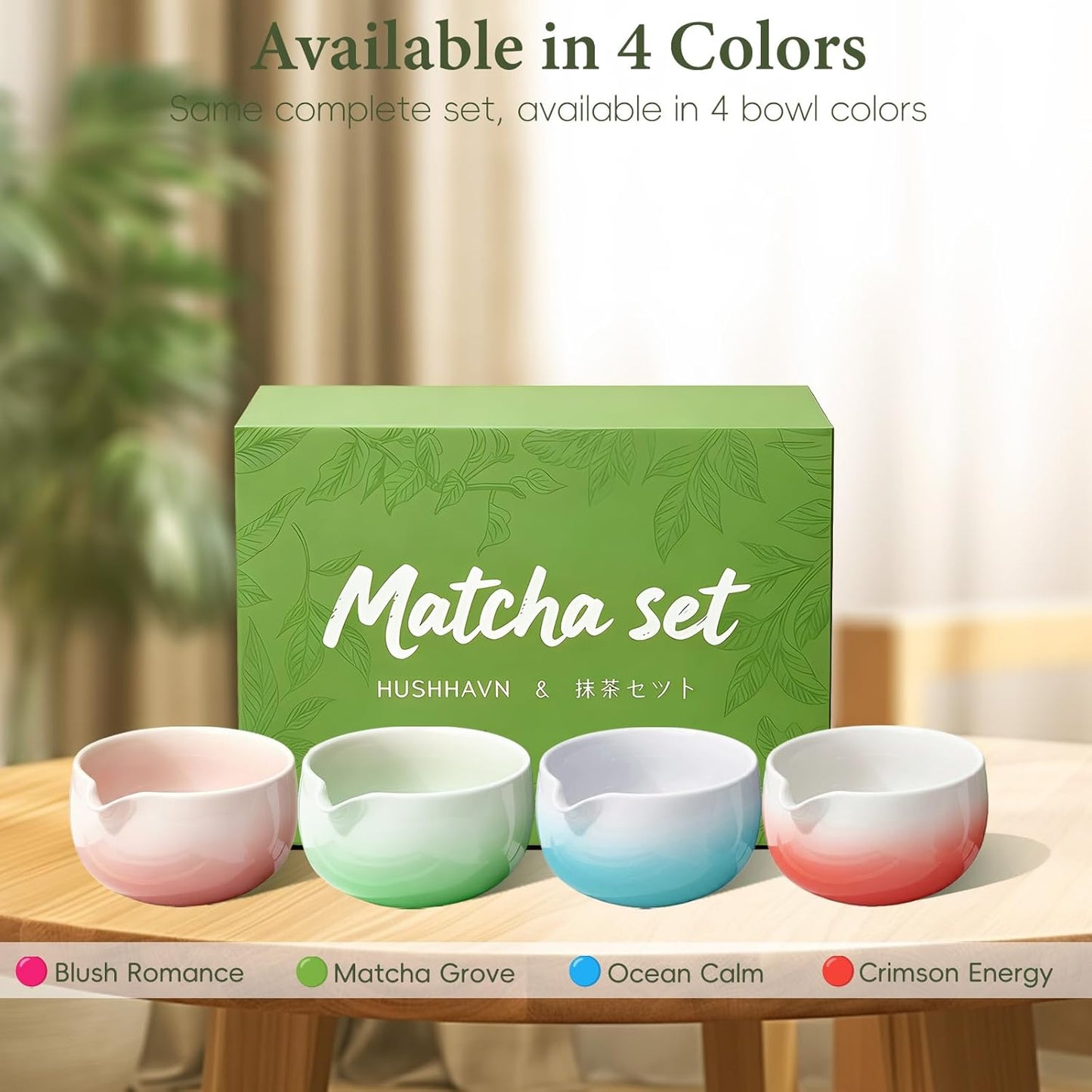 Skiennix Matcha Whisk Set - Complete 6PCS Ceramic Kit with Bowl, Bamboo Whisk, Scoop & Sifter - Green