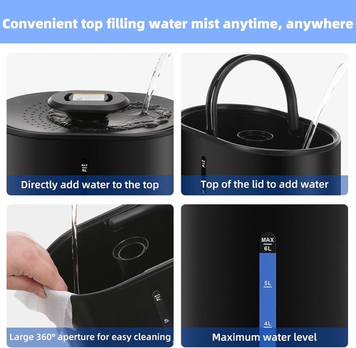 Coolfiqu 6L Humidifier - Versatile Cool & Warm Mist for Bedroom, Baby & Plants | Quiet, Adjustable, 360° Nozzle - Black (2026 Upgrade)