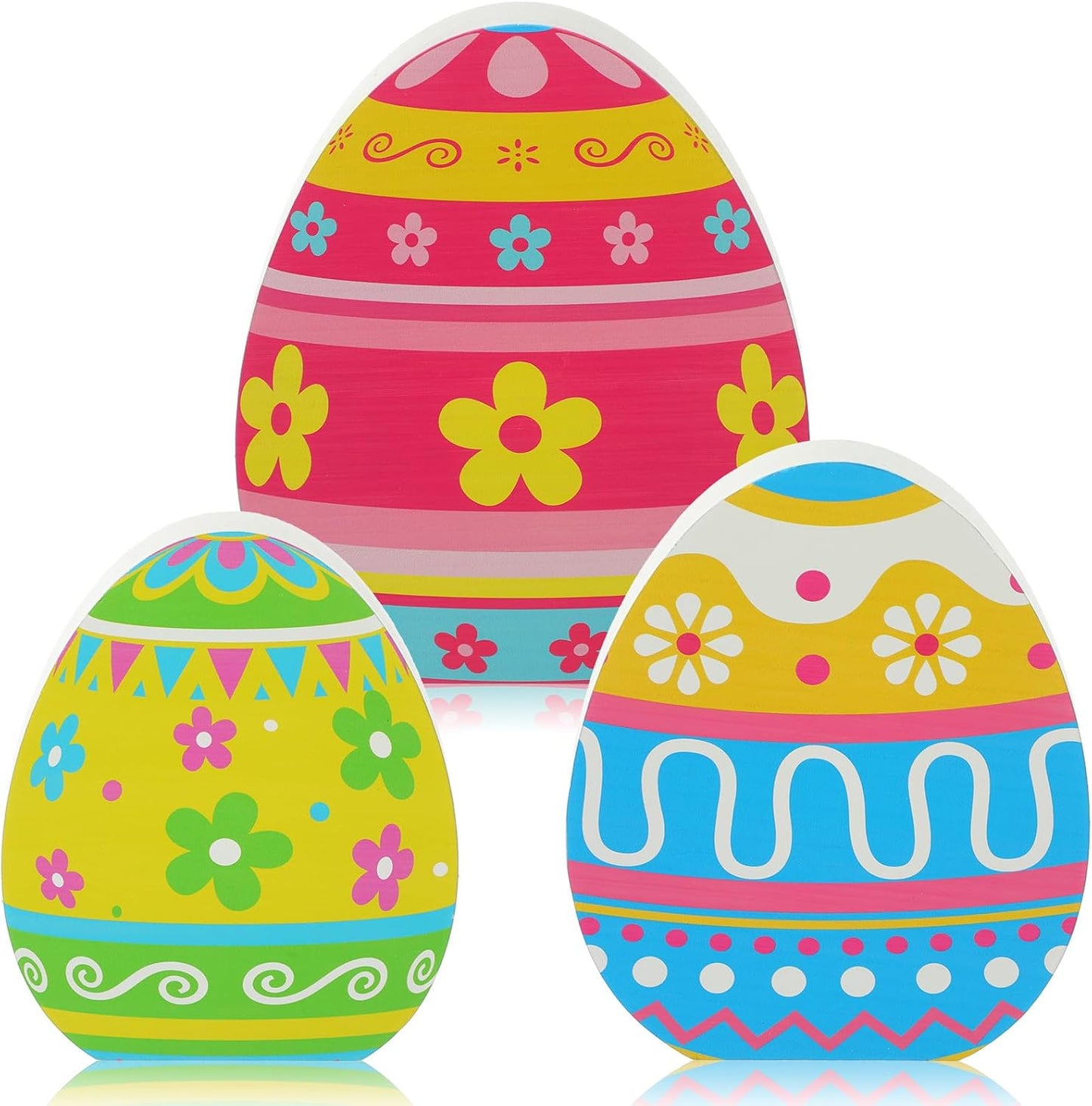 Threan Easter Egg Table Decorations - 3 Pcs Wooden Centerpiece Signs for Spring Home & Party Decor