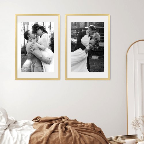 upsimples 20x30 Poster Frame, Display Pictures 16x24 with Mat or 20x30 Without Mat, Wall Hanging Picture Frame, Gold, 1 Pack