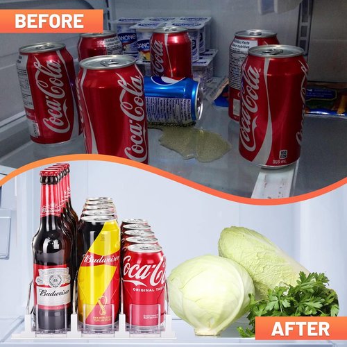 Drink Organizer - Self-Sliding Soda Can Holder for Fridge | Adjustable Width, Holds 15+ Cans (3 Rows, 38 CM)