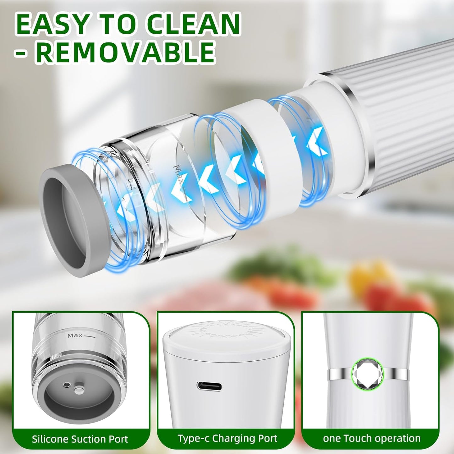 Skiennix Handheld Vacuum Sealer - Compact Food Saver with 30 Reusable Bags for 10X Freshness