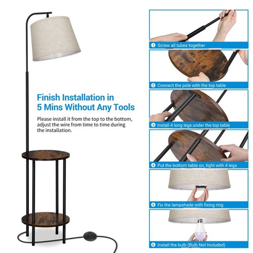 DEWENWILS Floor Lamp with Table Attached, Farmhouse Narrow Nightstand, Wooden End Side Table Floor Lamp, Adjustable Reading Lamp for Bedroom, Living Room, Office, Kids Room