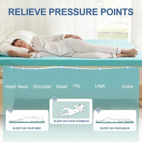 Eiayeebil 2 Inch Memory Foam Mattress Topper King, Mattress Pad Gel Infused Foam Bed Topper, Ventilated Soft Blue,King Size