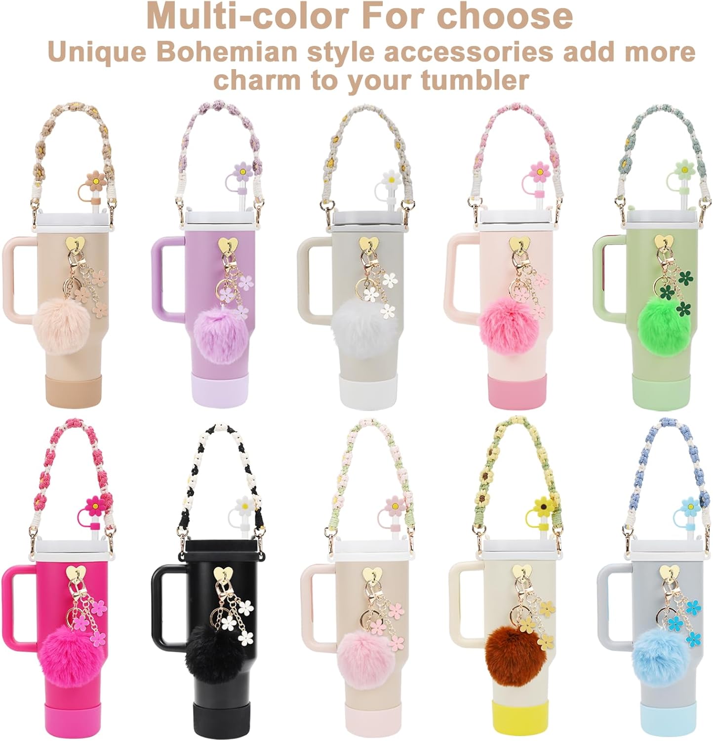 Stanley Cup Accessories Set - Water Bottle Handle Strap, Silicone Boot & Straw Cover for 40oz/30oz Tumbler