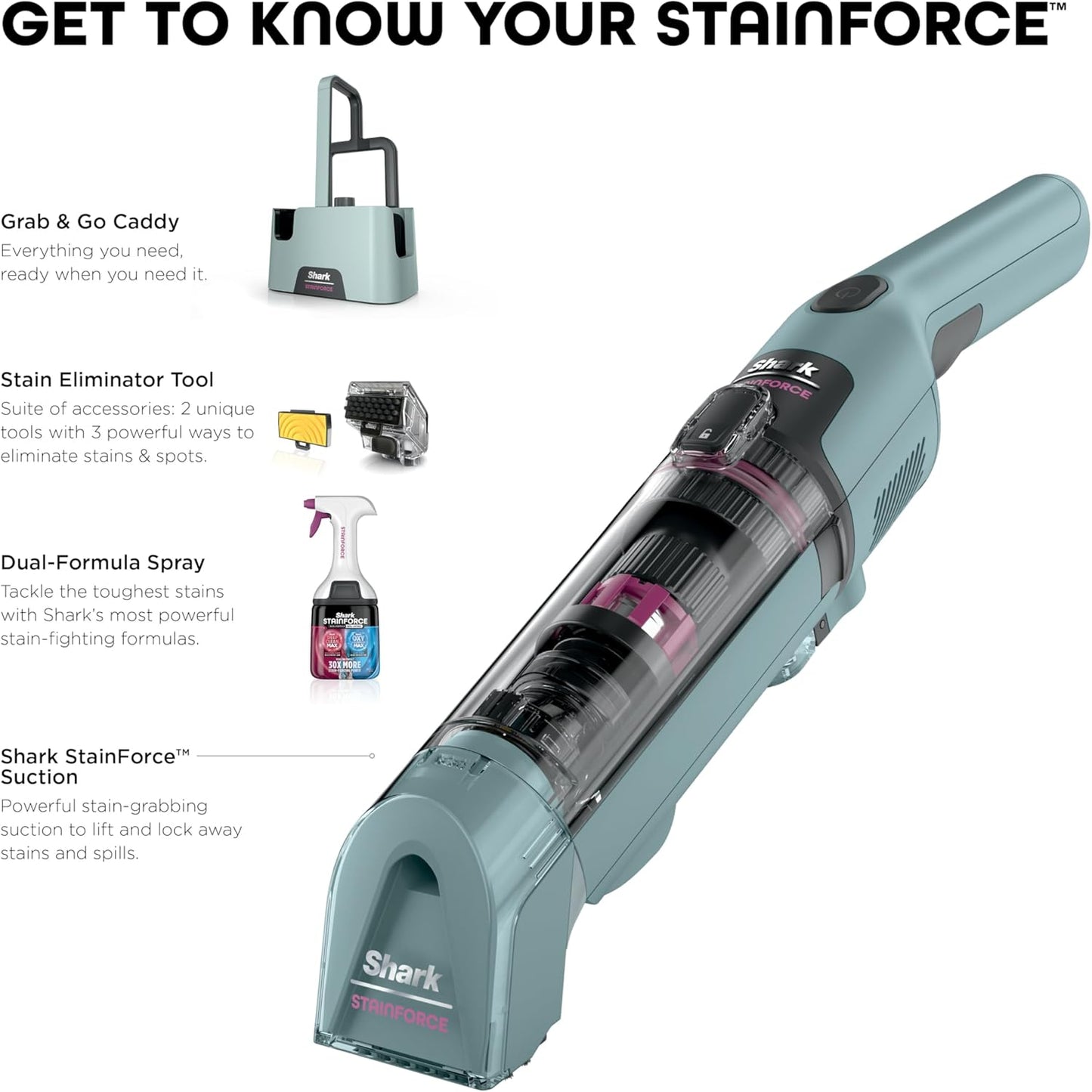 Shark StainForce Cordless Portable Spot & Odor Remover System - Ideal for Carpets, Rugs & Upholstery