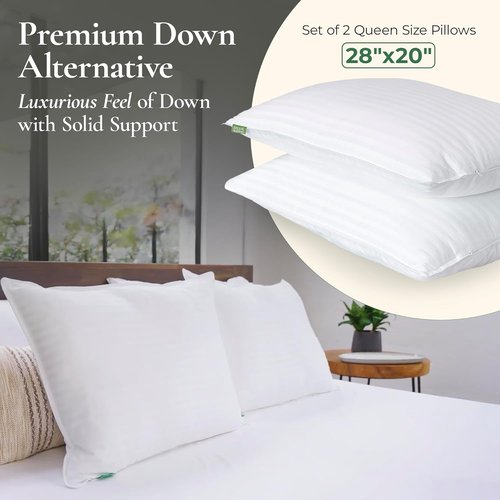 Fern and Willow Premium Queen Size Bed Pillows - Luxurious Ultra-Soft Cooling Set of 2 | Medium Firm Support for All Sleepers