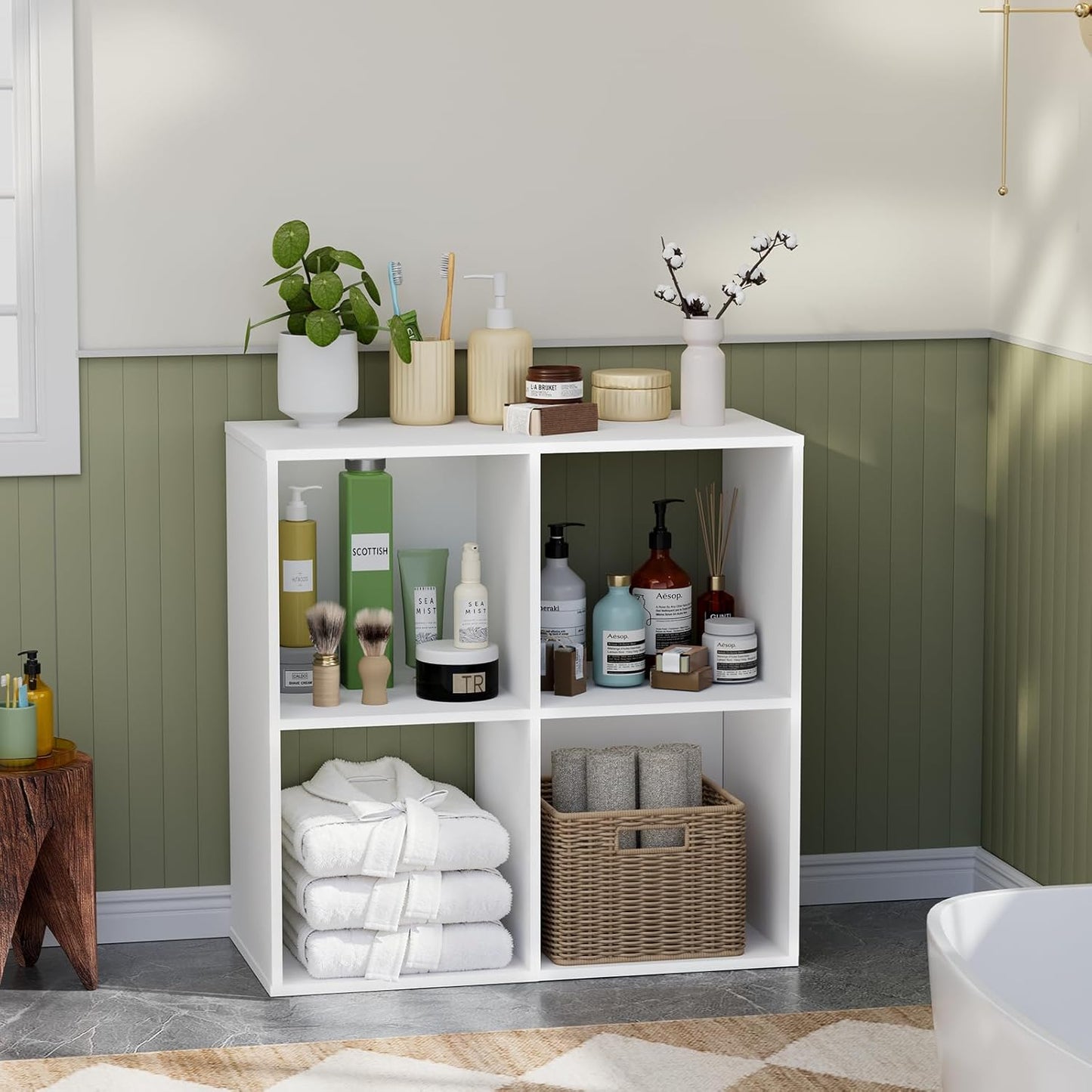 Skiennix 4 Cube Storage Organizer - Stylish Freestanding Bookcase for Bedroom & Home Office | White