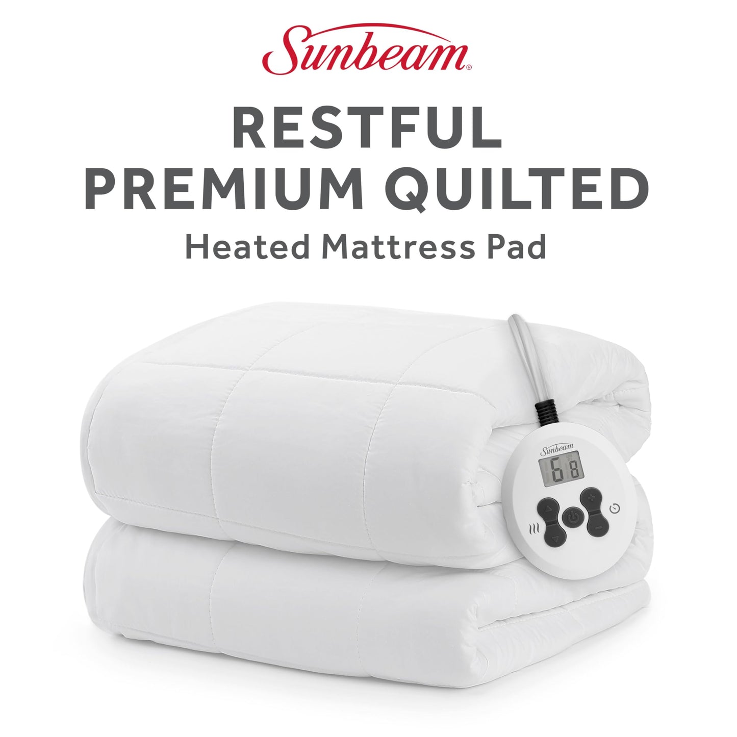 Sunbeam Premium Quilted Electric Heated Mattress Pad Twin 39" x 75" - 12 Heat Settings, 12-Hour Selectable Auto Shut-Off, Fast Heating, Warming Bed, Machine Washable, Extra-Soft Warm Cozy