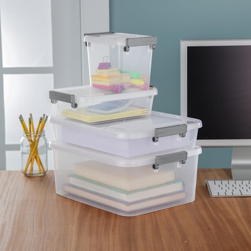 2 Pack 2.7 Qt Clear Storage Bins – Stackable Plastic Organizer Containers, Lids, Write-On Labels, 11 3/4" L x 7 3/8" W x 3 1/4" H – Variation: 2Pack+2.7qt