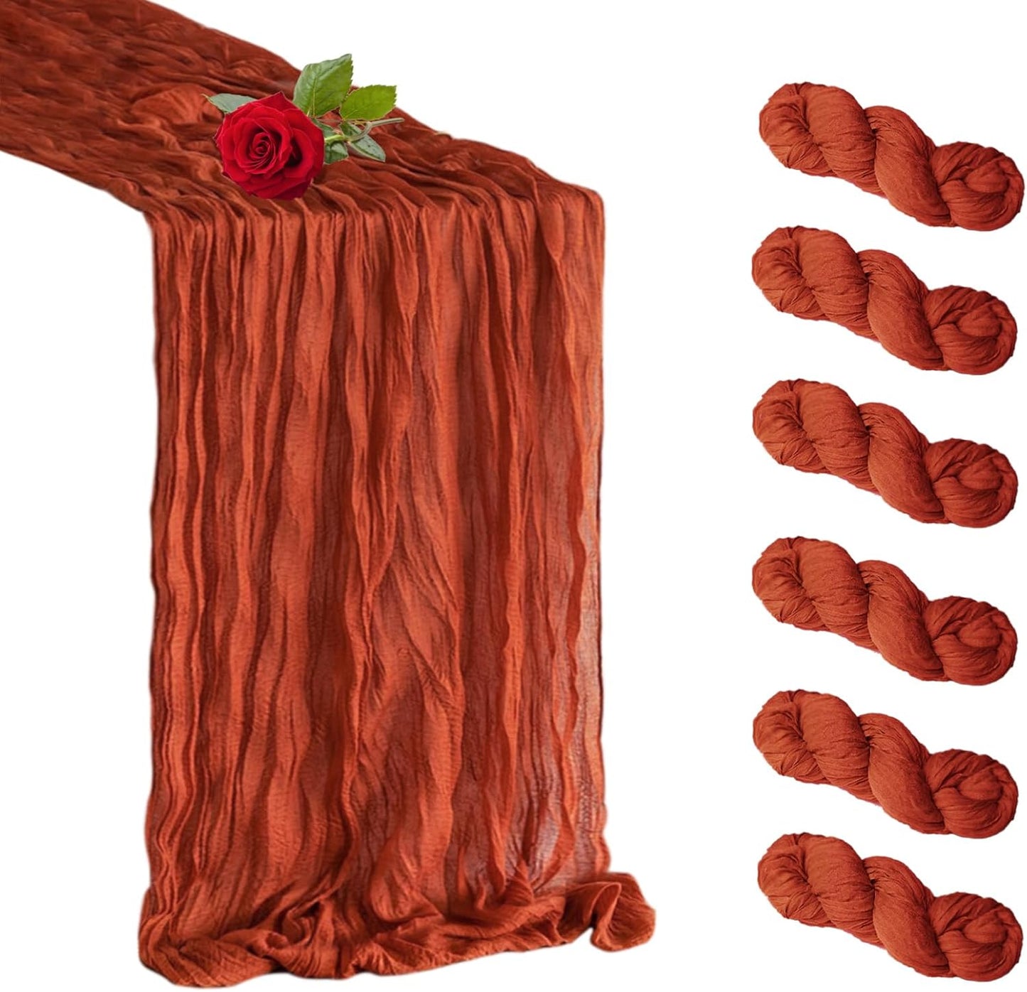 Skiennix Terracotta Cheesecloth Table Runner - 10 FT Long Semi-Sheer 35 x 120 Inch for Weddings & Events
