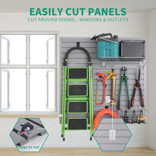 FRAYSCENT Slat Wall Paneling - Durable Garage Storage System | Power Tool Organizer, Grey 4ft x 8ft