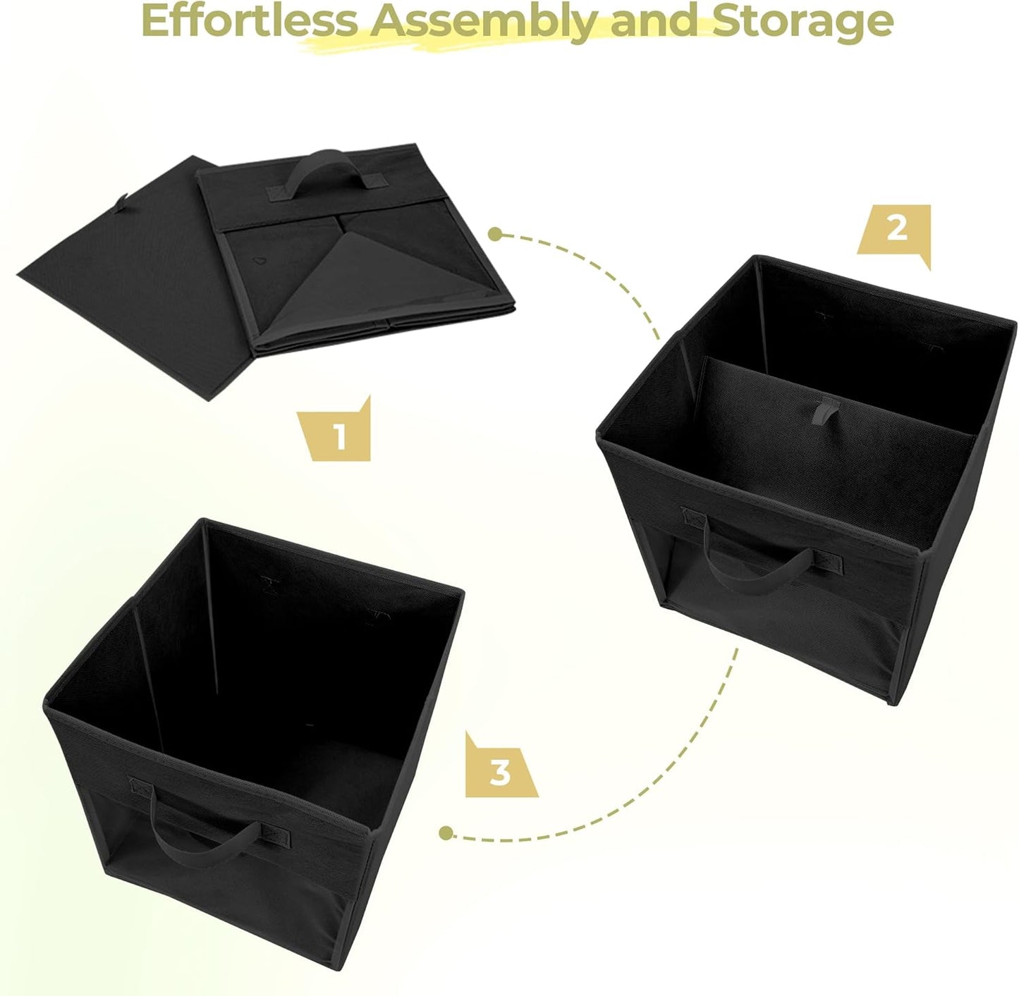 Storage Bins - 11x11 Collapsible Fabric Cubes with Clear Window & Handles | 12-Pack Black Closet Organizers