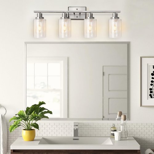 Ascher 4-Light 29.3" Wall Sconces, Modern Vanity Light Fixture with Clear Glass Shade, Brushed Nickel Wall Light for Mirror Bedroom Hallway, E26 Base (Bulbs Not Included)
