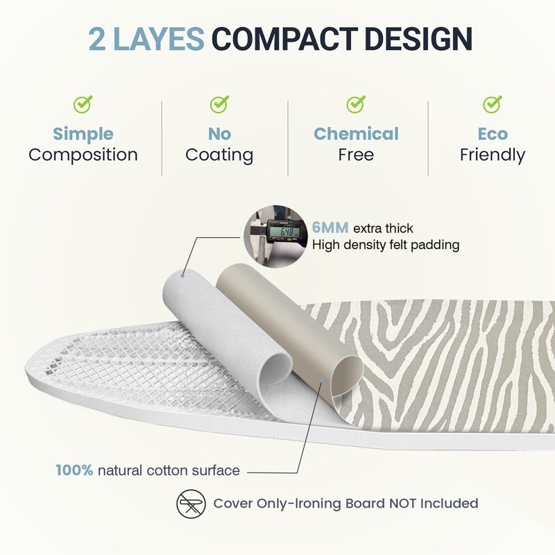 UniSimp Ironing Board Cover and Pad 18"x54" Extra Thick Natural Cotton, Scorch and Stain Resistant Iron Board Cover, Extra Large Iron Board Cover with Fasteners Heavy Duty Heatproof Elastic Edge Zebra