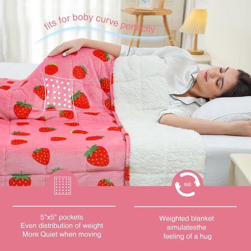 Aemicion Strawberry Pink Weighted Blanket, King Size 20lbs 80x87in, Soft Sherpa Fleece Washable Blanket for Adults, Women's Gift