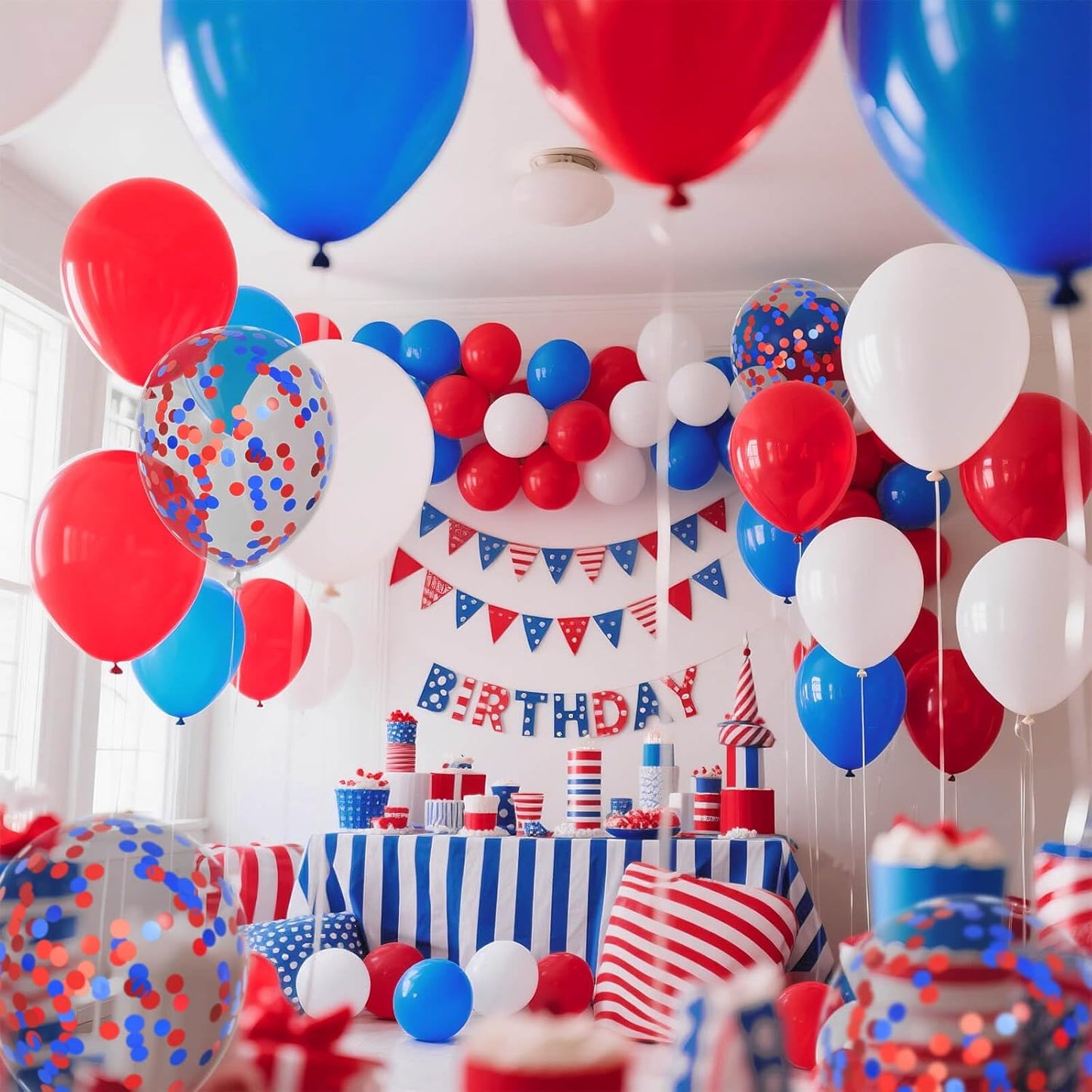Red White Blue Latex Balloons - 12 Inch Patriotic Confetti Balloons | 68 Pack for 4th of July & Celebrations