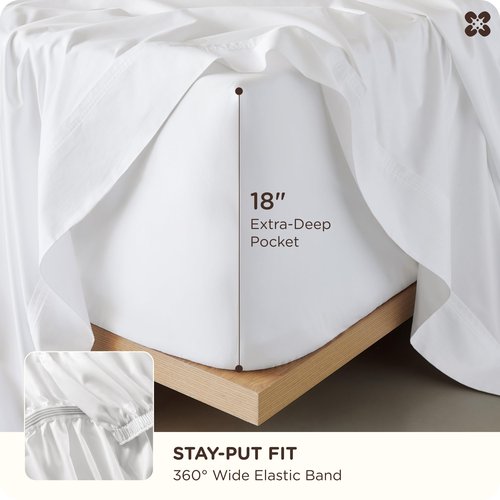 Bedsure Bamboo Viscose Cooling Sheets, Rayon Cotton Serene Blend, PureWoven, Breathable & Buttery Soft Queen Size Bed Set, Deep Pocket Up to 18", Hotel Luxury Bedding for Hot Sleepers, White