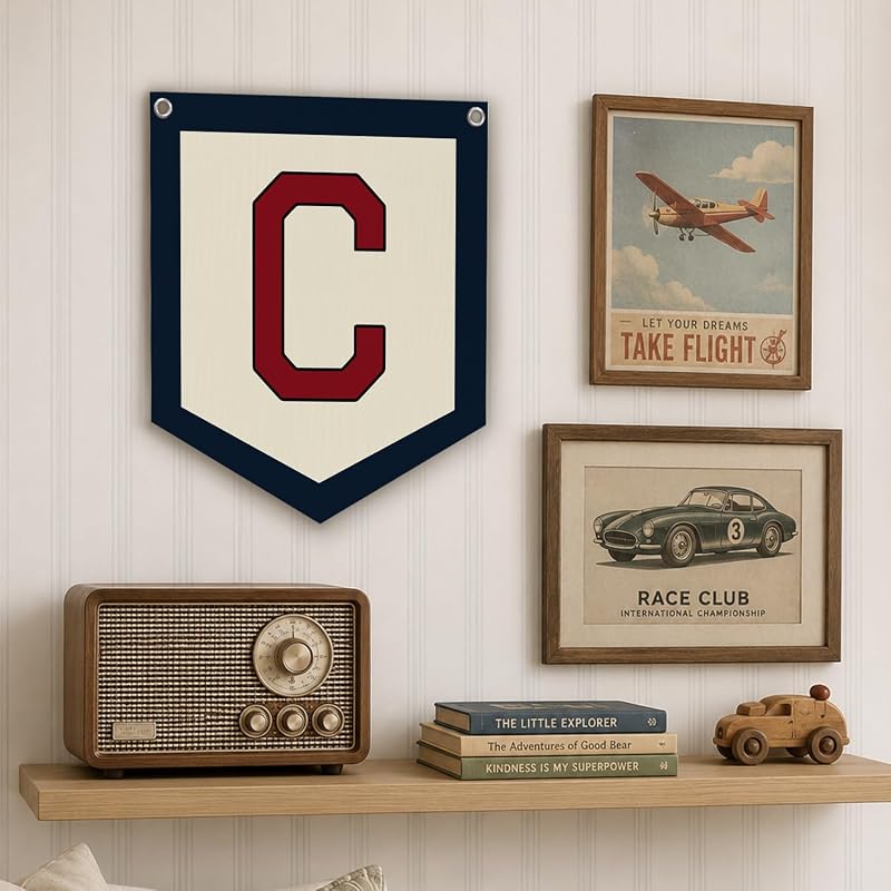 Personalized Alphabet Pennant Banner - Blue Letter 12x14in Linen Baby Boy Room Decor