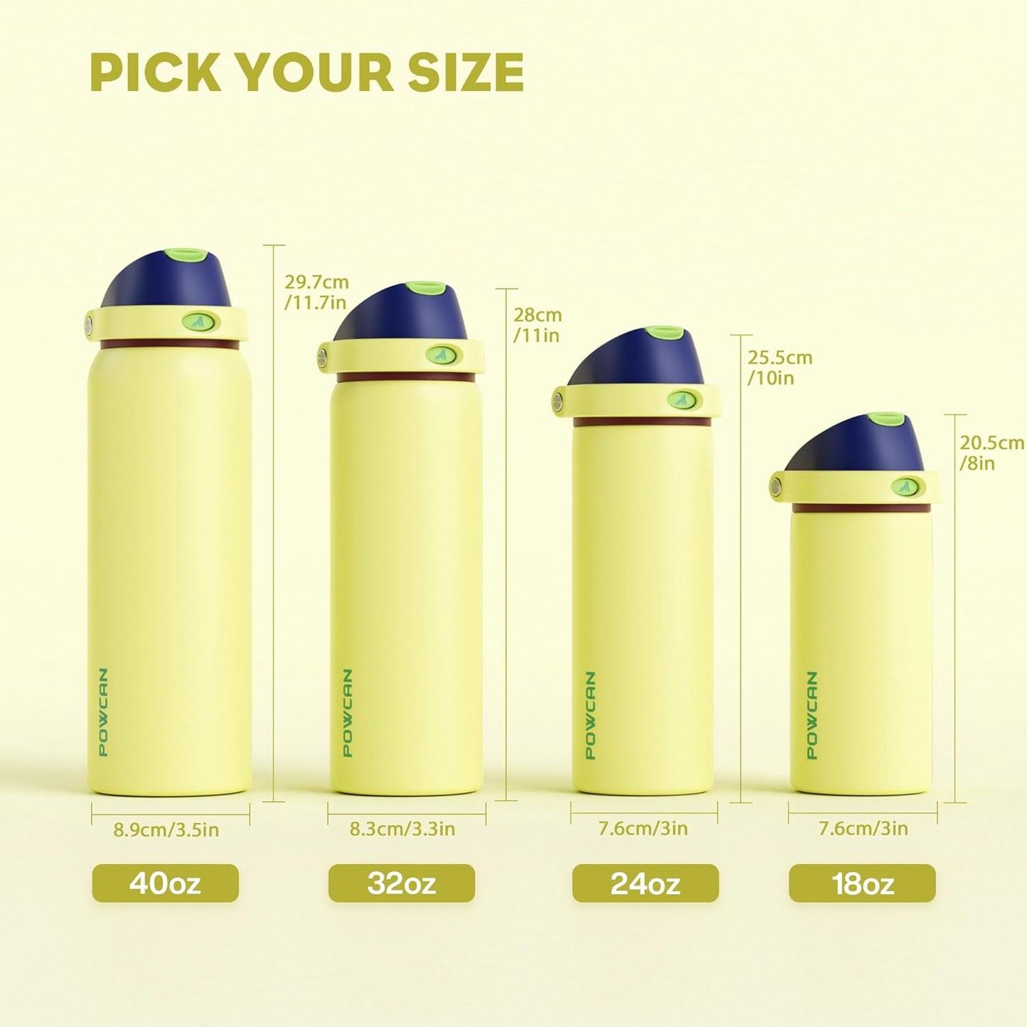 POWCAN Insulated Stainless Steel Water Bottle - 18 oz, 2-in-1 Spout & Straw, Leakproof, Travel-Friendly