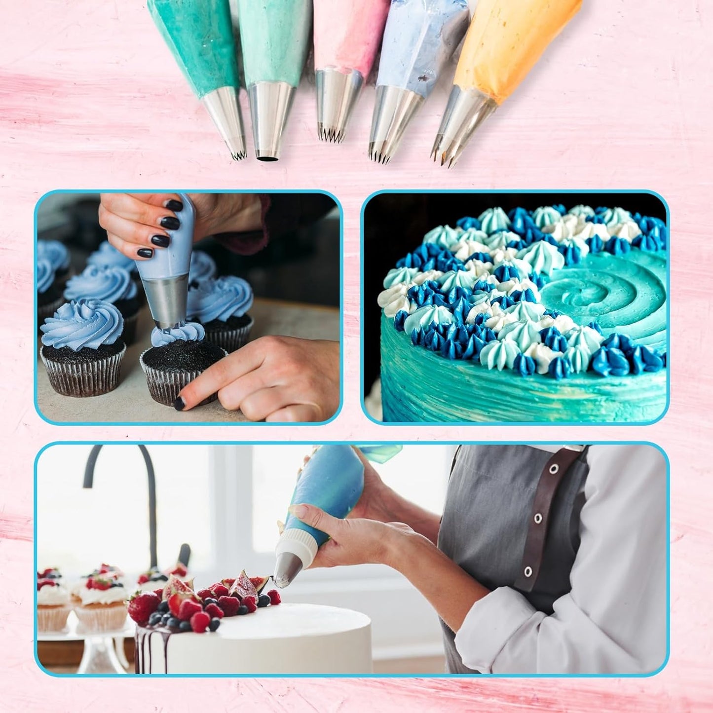 Riccle Cake Decorating Kit - 124 Pcs Piping Bags & Tips Set with 16 Tips, 3 Scrapers & More | 11.8 Inch