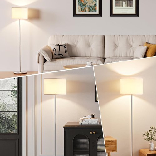 Ambimall 60'' Modern Floor Lamp - Stylish White Shade with Silver Pole for Living Room & Office