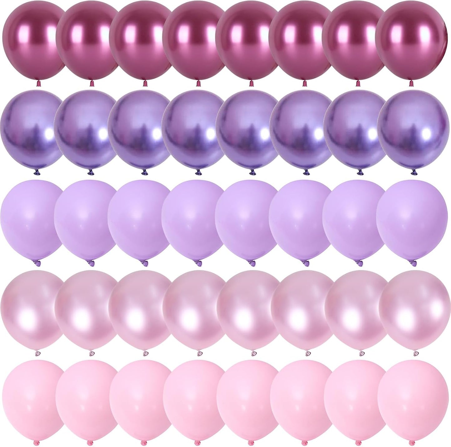 Regine Switzerland 60 PCS Pink & Purple Balloons - 12 Inch Metallic Latex for Princess Birthday & Baby Shower Decorations