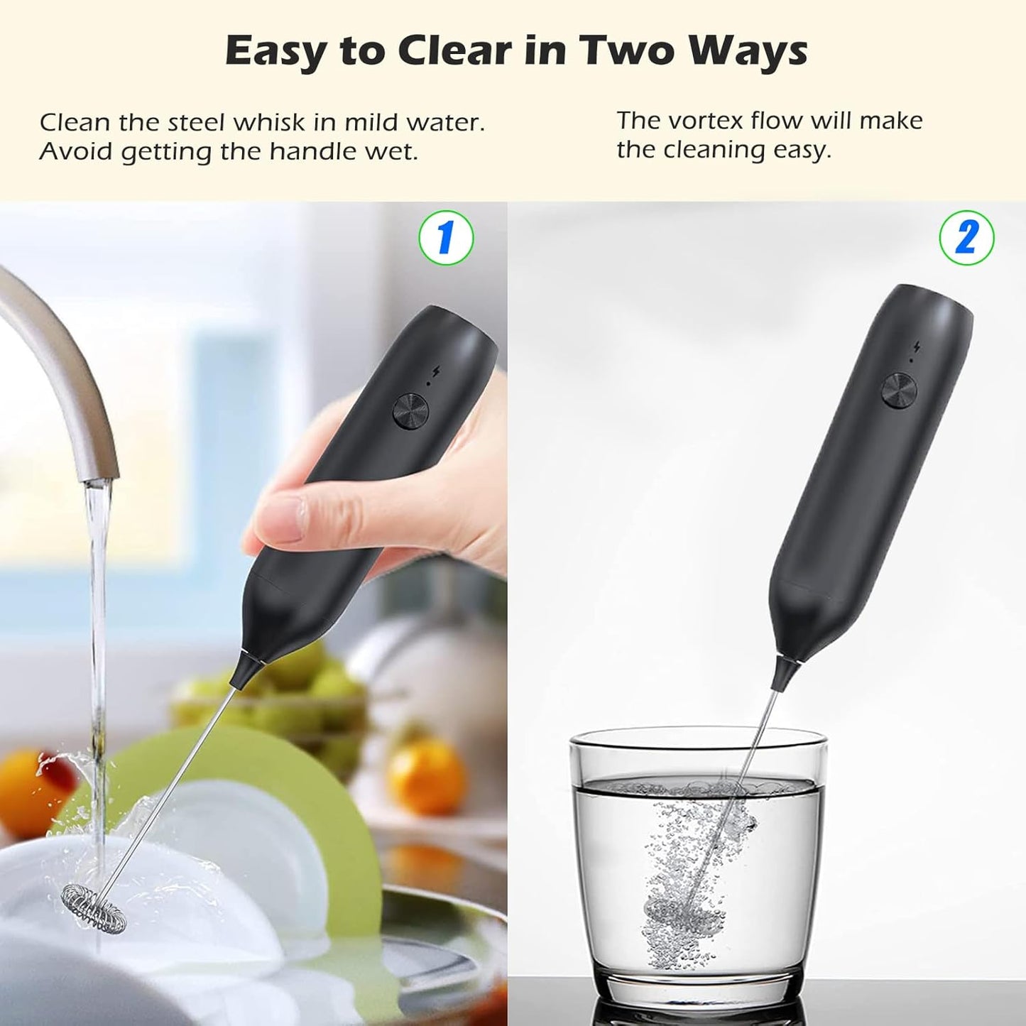 Skiennix Rechargeable Milk Frother Wand - Handheld Electric Whisk for Coffee, Lattes & Cappuccinos | USB-C Foam Maker