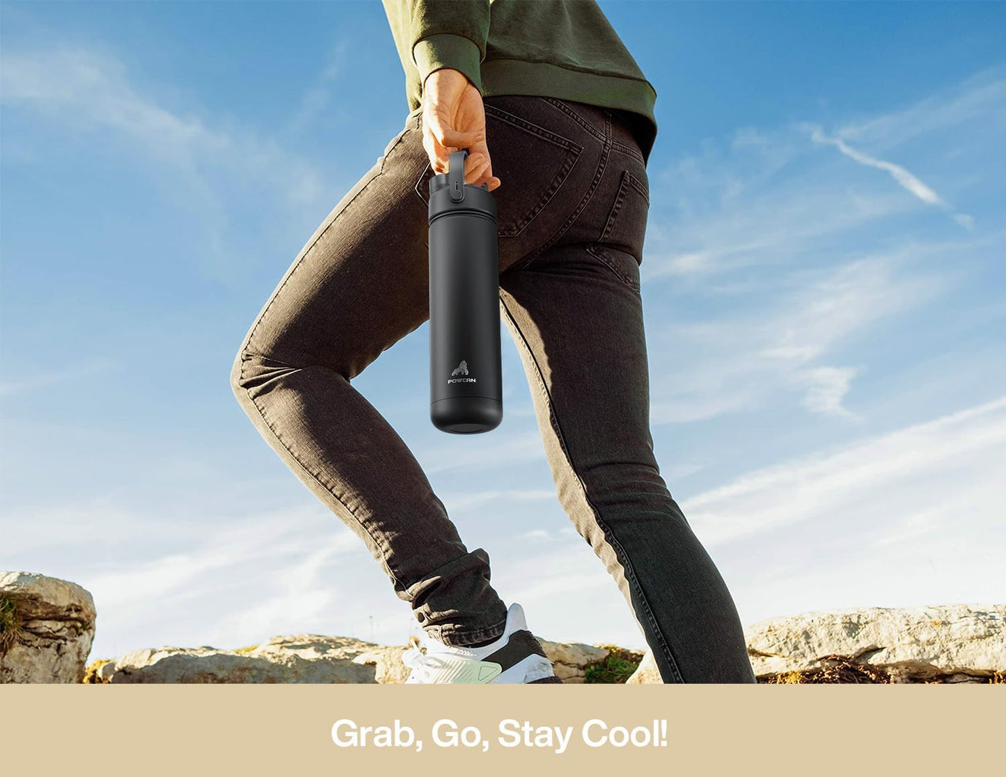 POWCAN 26 oz Insulated Water Bottle - 2-in-1 Straw & Spout Lid, Leak-Proof, Fits Car Cup Holder | Ivory Porcelain