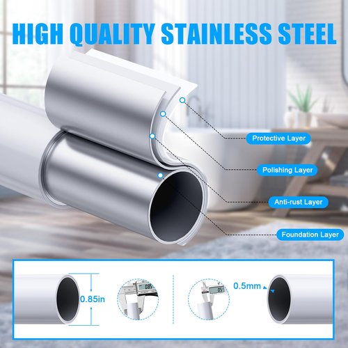 TEECK Shower Curtain Rod, 32-104 inch Adjustable Spring Tension Curtain Rod, Never Rust Anti-Slip Shower Curtain Rod for Bathroom, No Drilling, Never Collapse, Easy to Use, White
