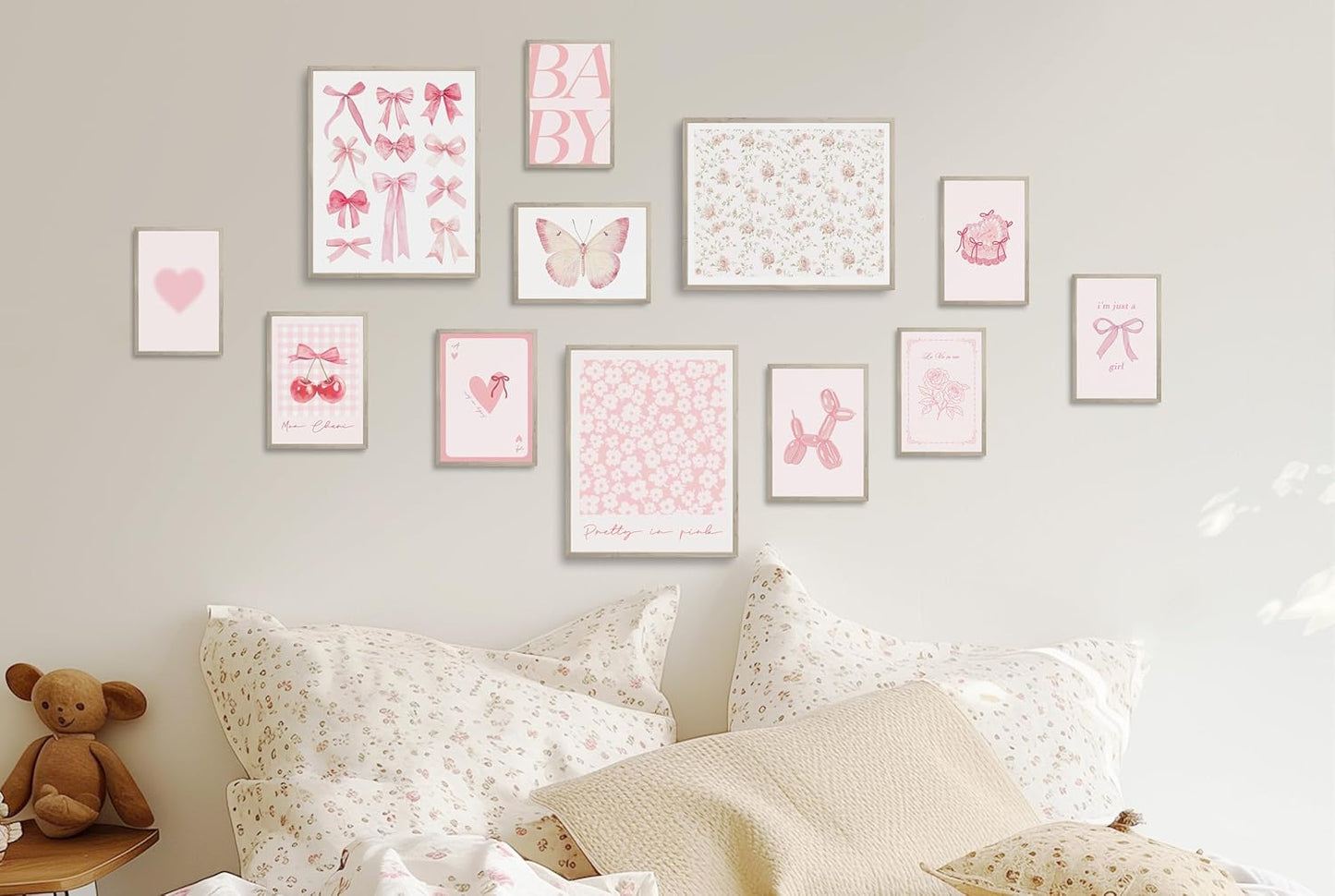 TwoDays Pink Coquette Wall Art Posters - Trendy Aesthetic Decor for Girls' Dorm | Set of 12 Unframed Prints (8" X 10" Largest)