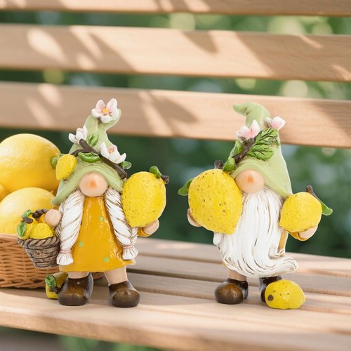 Hodao Lemon Gnome Figurines Set of 2 - Adorable Yellow Indoor Decor for Summer | Perfect for Kitchen & Living Room