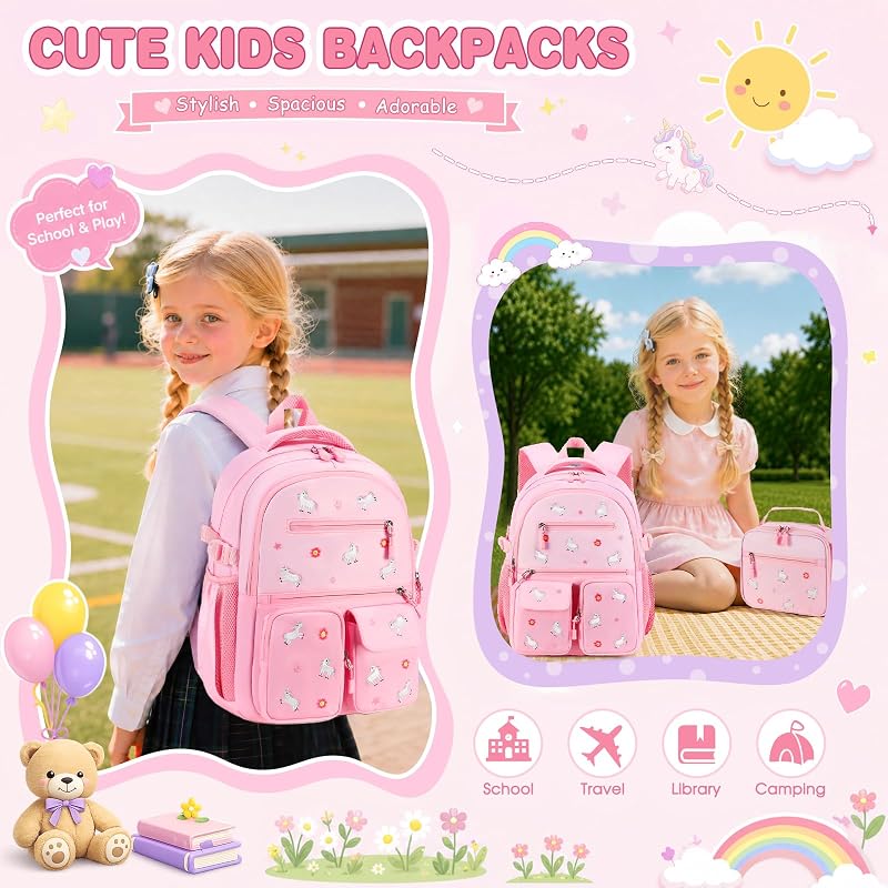 Kids' 3-Piece Backpack Set with Lunch Bag & Pencil Case - Pink Unicorn