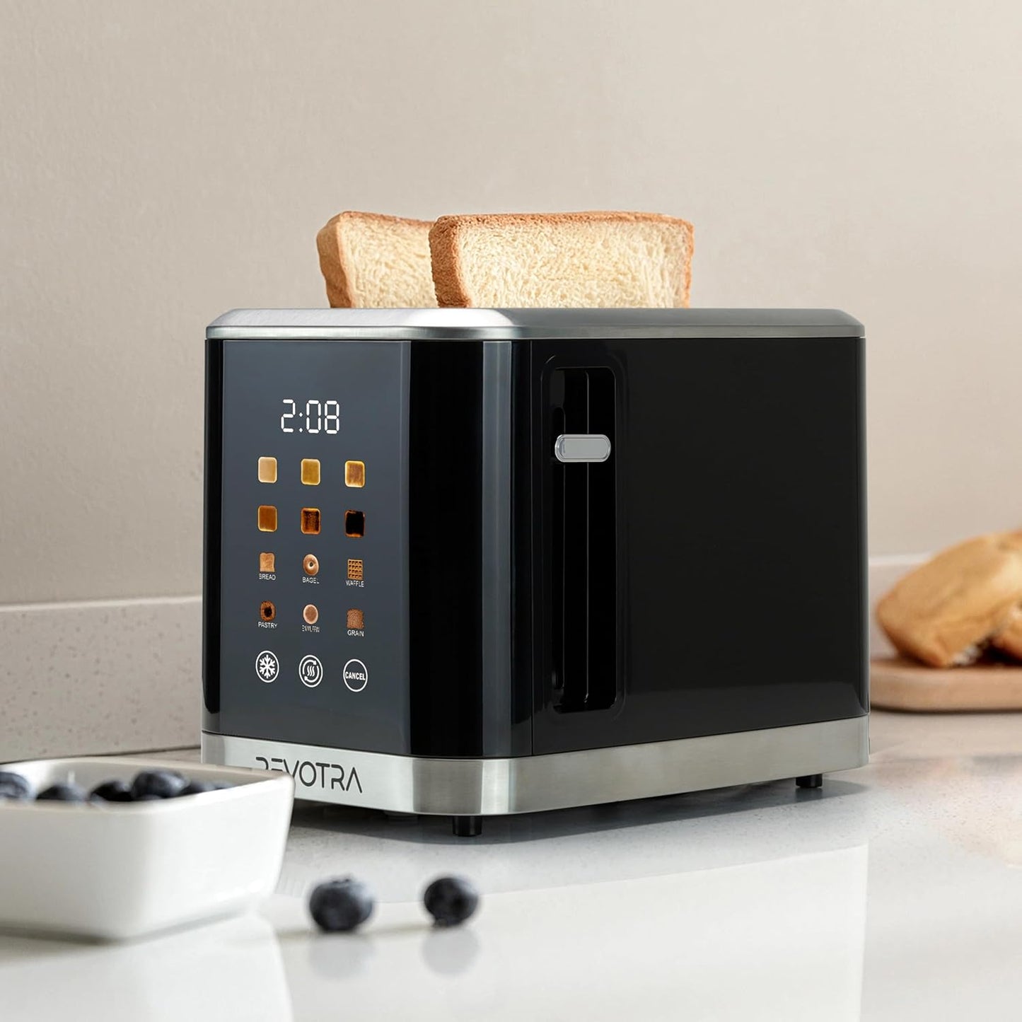 Skiennix 2-Slice Toaster - Stainless Steel with LED Display, Extra Wide Slots & 6 Shade Settings