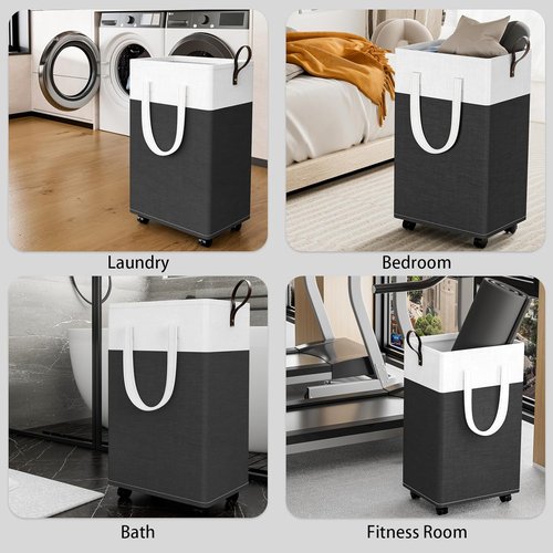 HomeHacks 75L Waterproof Rolling Laundry Hamper - Collapsible Clothes Basket with 4 Wheels | Easy-Clean PEVA Lining, Space-Saving Design (Gray)