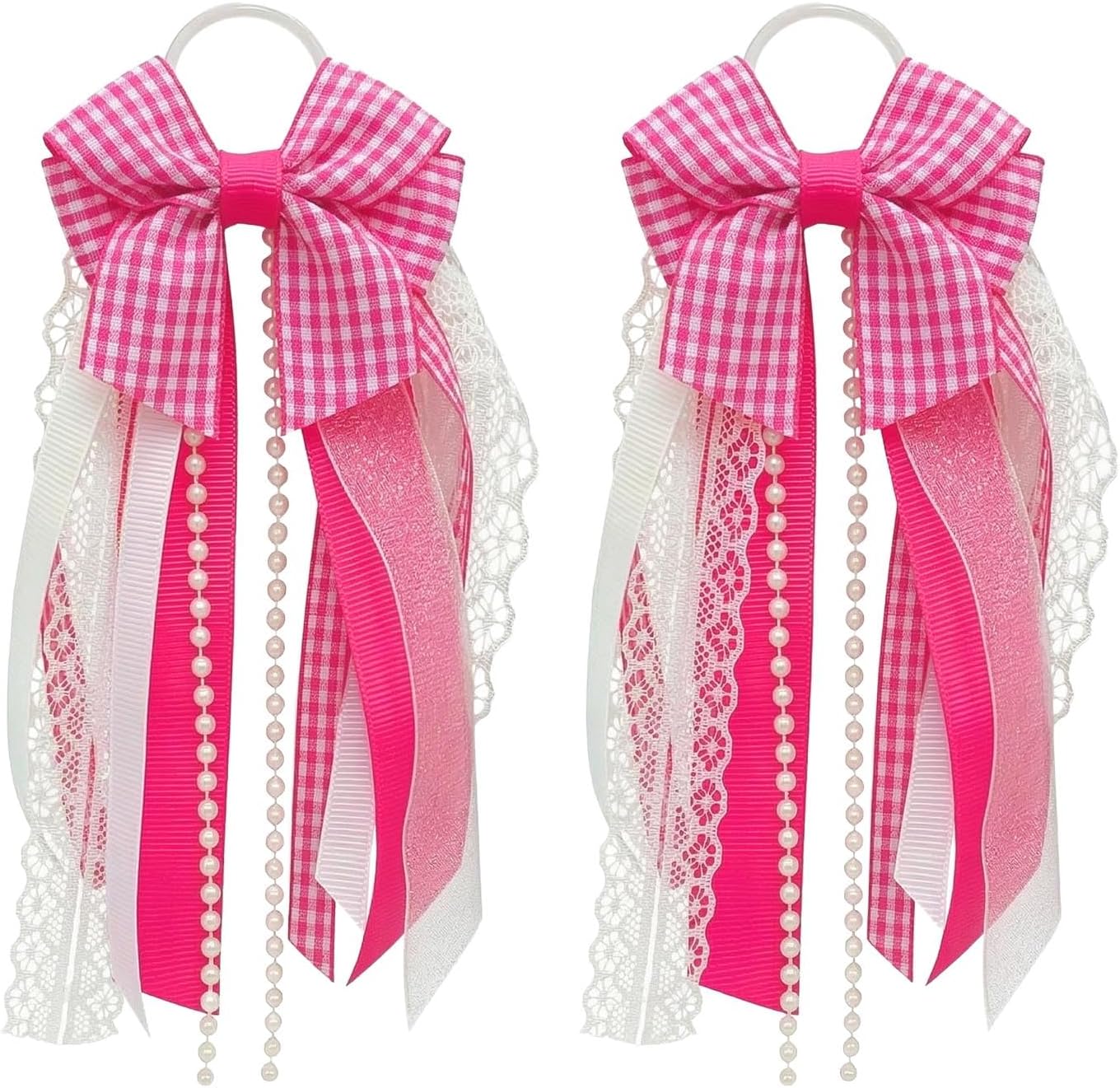 Skiennix Holiday Bow Ribbons - Festive Birthday Accessory Decor | 2 Pink Plaid Cowboy Boot Charms