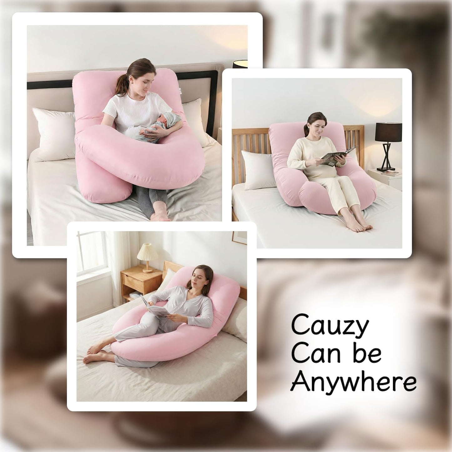 ALLOPERA Pregnancy Pillow - Full Body 57-Inch Maternity Support for Back, Neck & Belly | Pink Milk Fiber Cover
