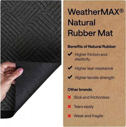 GORILLA GRIP Waterproof All-Season WeatherMAX Doormat - 72x24 Natural Rubber, Stain & Fade Resistant, Easy Clean Gray Diamond