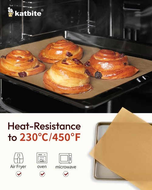 Katbite Parchment Paper Sheets - Heavy Duty Unbleached Baking Paper | 120 Pcs, 8x12 Inches, Pre-Cut for Air Fryer & Grilling