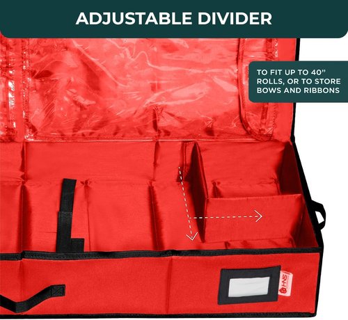 HOLDN' STORAGE Premium Wrapping Paper Storage Container - Durable 600D Tear-Proof Design | Fits 27 Rolls, Extra Pockets for Ribbons & Bows, Underbed Storage - Perfect for Holiday Gift Wrap, Red/Black Trim