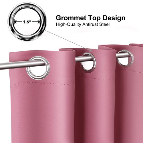ChrisDowa Blackout Curtains 70 inches Wide for Bedroom - 2 Panels Set Extra Wide Grommet Thermal Insulated Room Darkening Curtains for Living Room (Pink, 70 x 63 Inch)