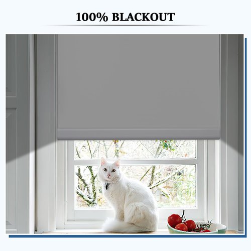 Grandekor Motorized Blinds 100% Blackout Electric Shades, Cordless Motorized Roller Shades for Window Bedroom Living Room Office,White,W36 xH72