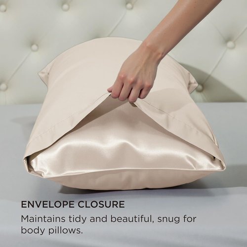 Bedsure Body Pillow Cover - 20x54 Inches Beige Satin Pillowcase for Hair & Skin Care | Cooling & Silky Design